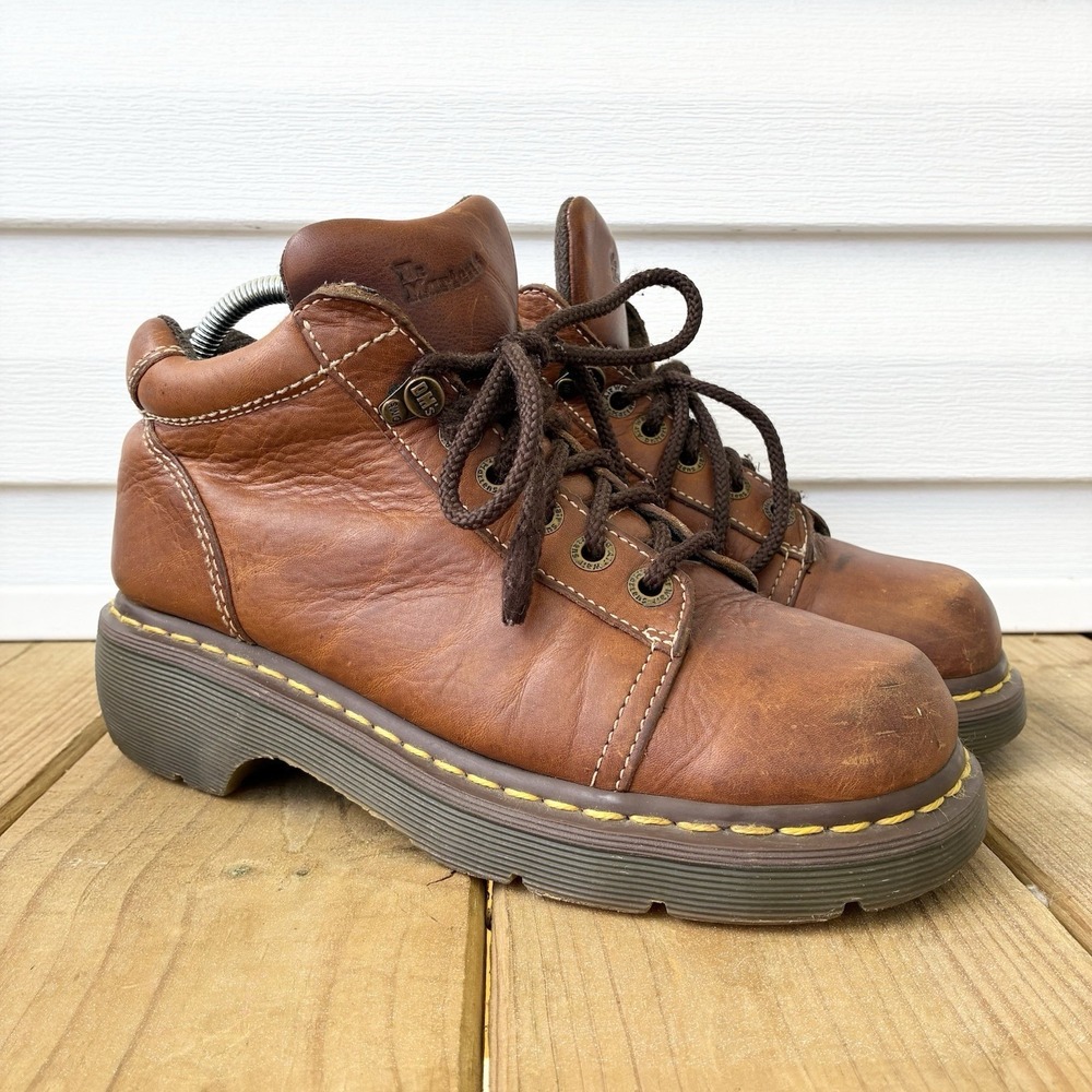 VTG Dr. Martens Chunky Platform Brown Leather Ankle Boots 8542 Mens 8 Womens 9